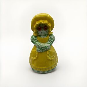 Vintage Sittre Ceramic Burlap Rag Doll Button Eye Sponge Holder - Yellow/Green